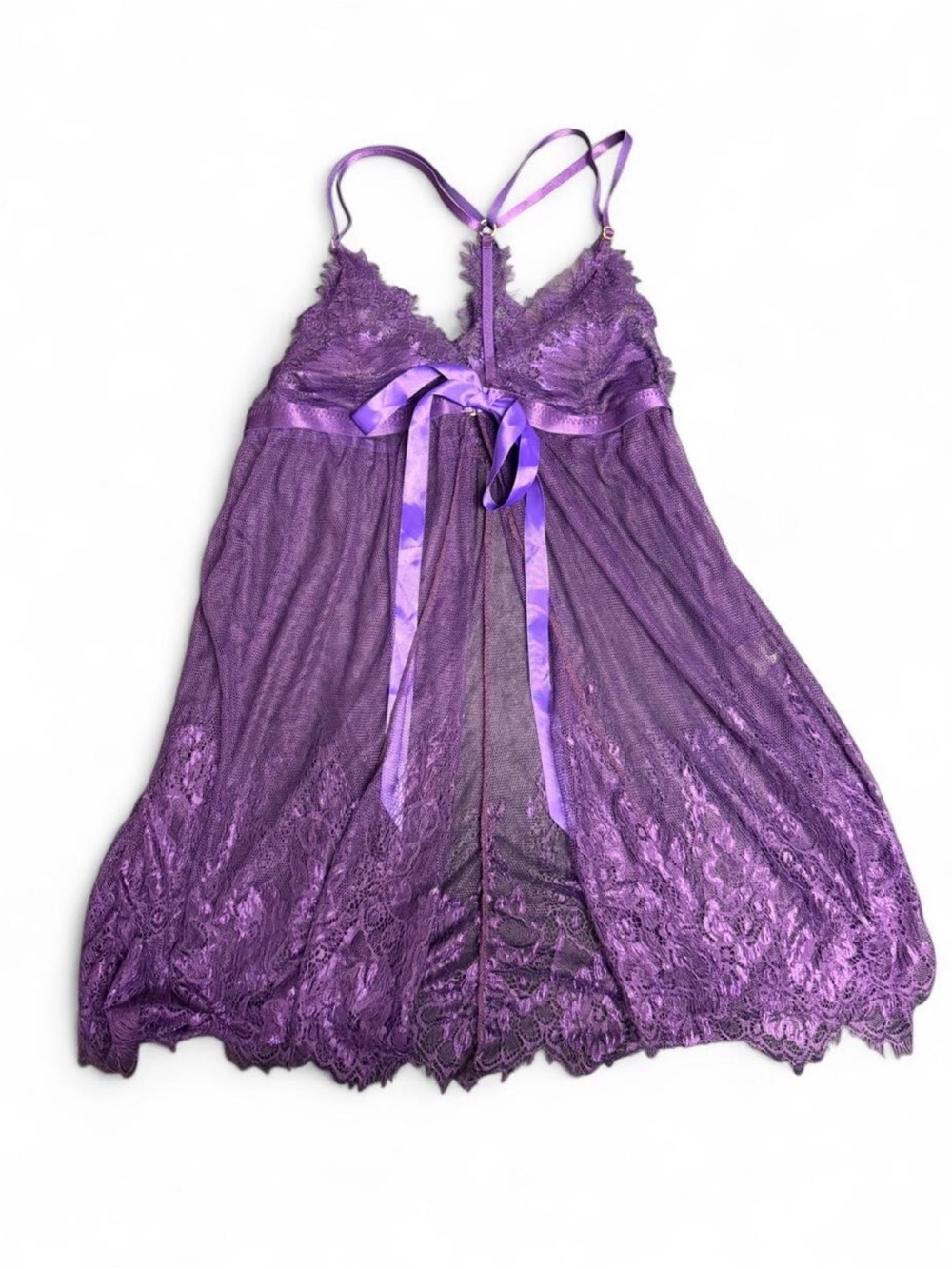 Purple Lace & Satin Ribbon Babydoll Chemise